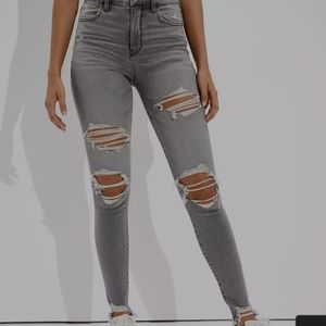 Gray American Eagle Next Level Stretch Ripper Super High Waisted Jeggings